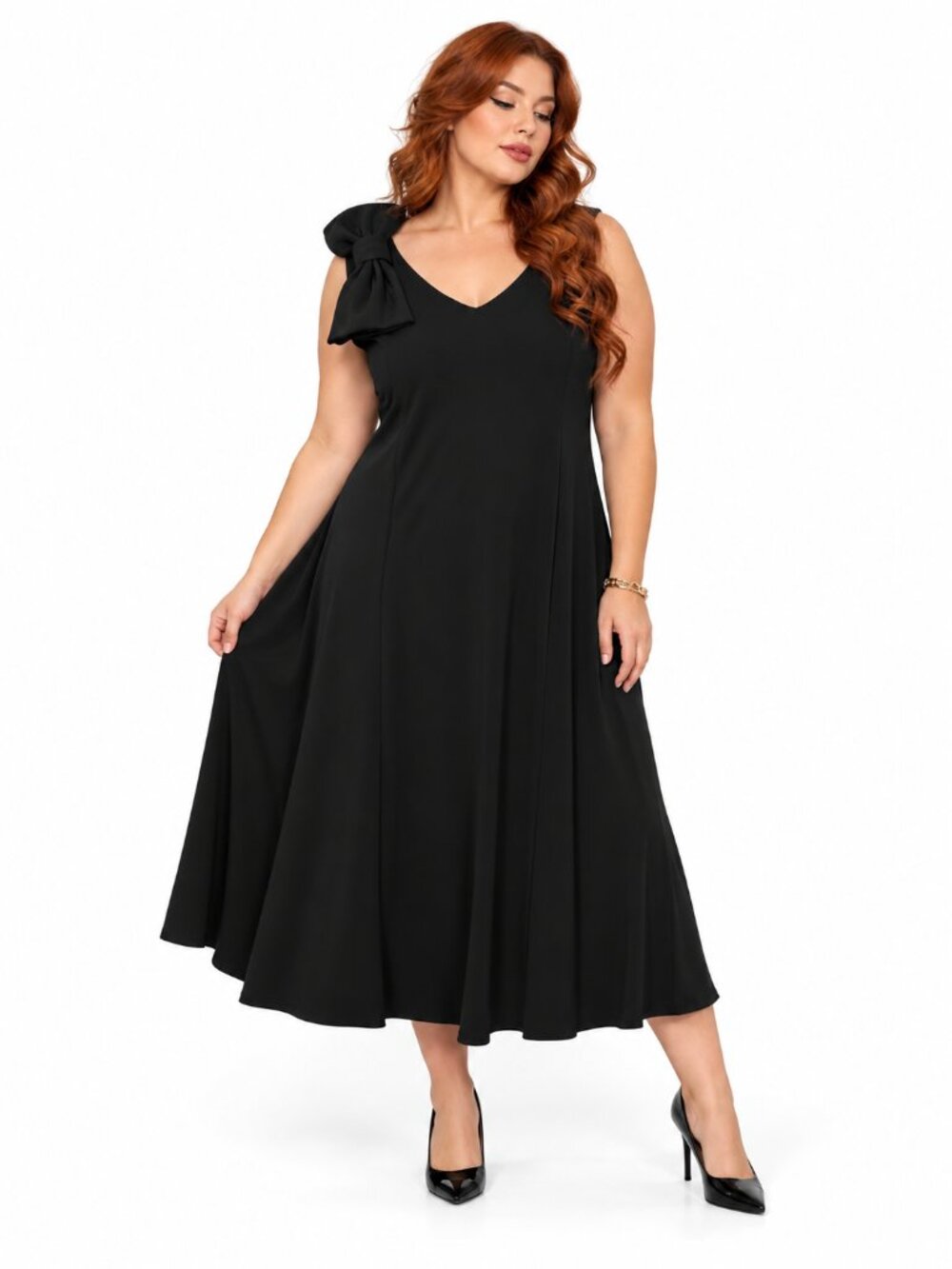 Isaac Mizrahi Black Bow Shoulder Midi Dress Size 20